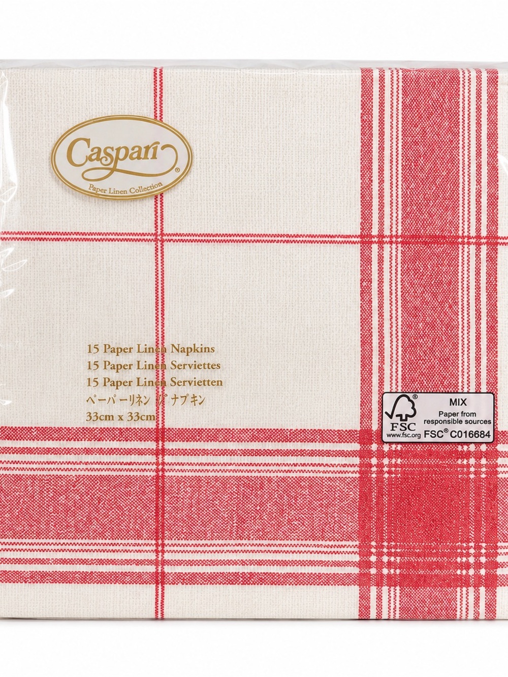 Caspari Red Plaid Paper Linen Napkins - Pack of 15